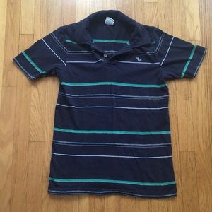 Navy & Green Striped Hollister Collared Polo Shirt